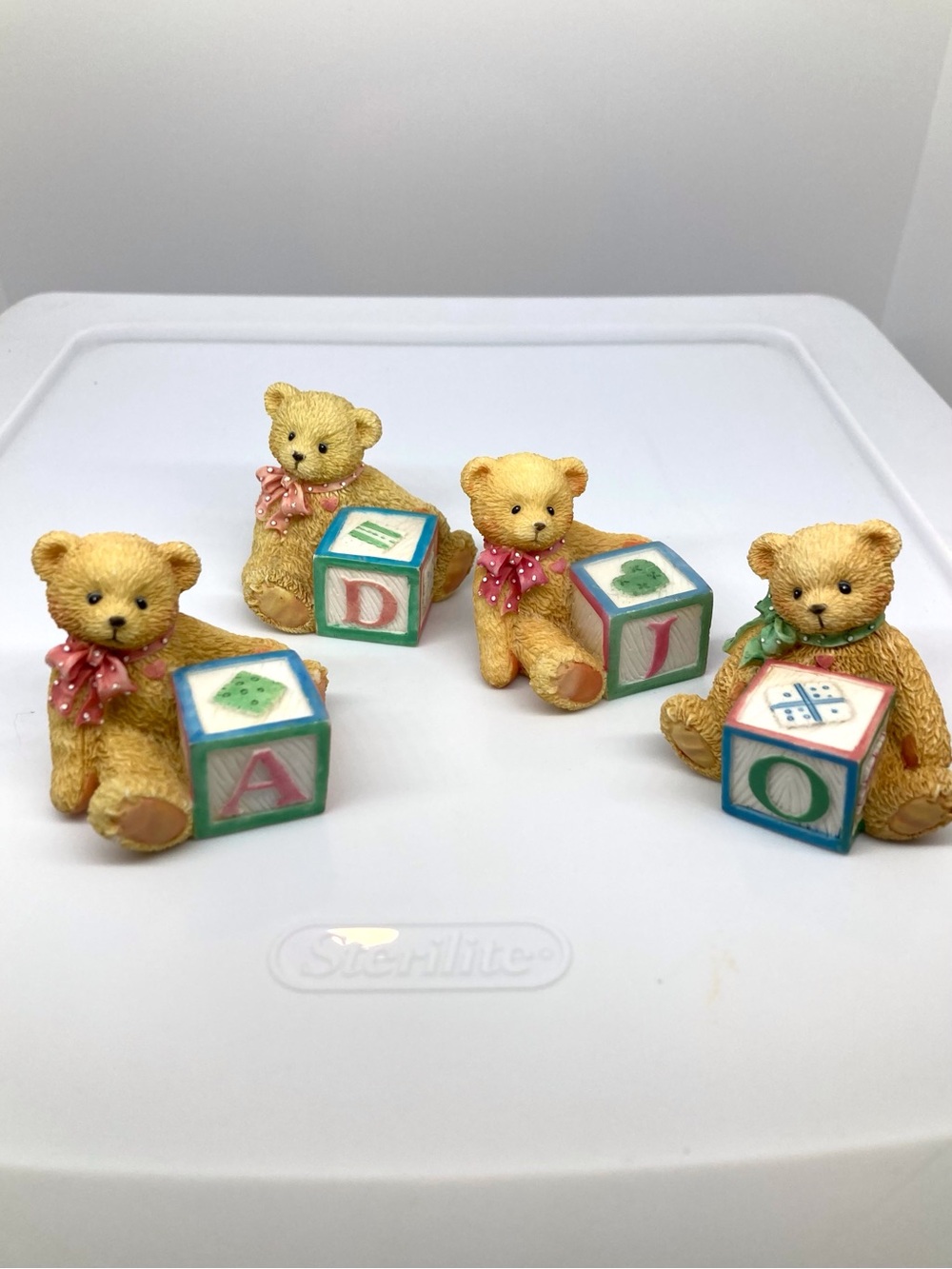 ( Set of 4 ) 1995 ENESCO's Priscilla Hillman Cherished Teddies Letter Blocks